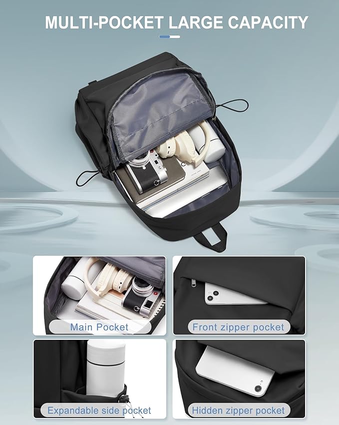 Backpack For Women Men School Aesthetic Lightweight College Backpack for Boys Girls Book Bag Casual Daypack Laptop Gym Backpacks Black-L