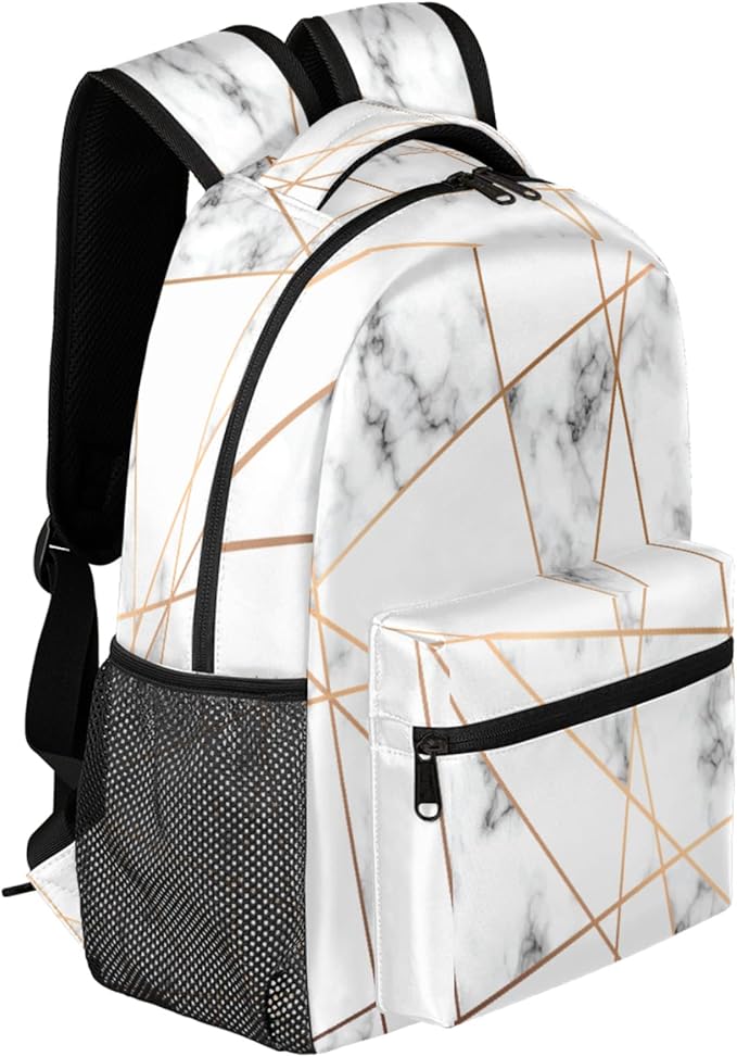 Pardick Backpacks Boys Girls, Abstract Marble Stone Geometric Lightweight School Backpack Laptop College Bookbag, Travel Casual Daypack, Hiking Camping Computer Rucksack