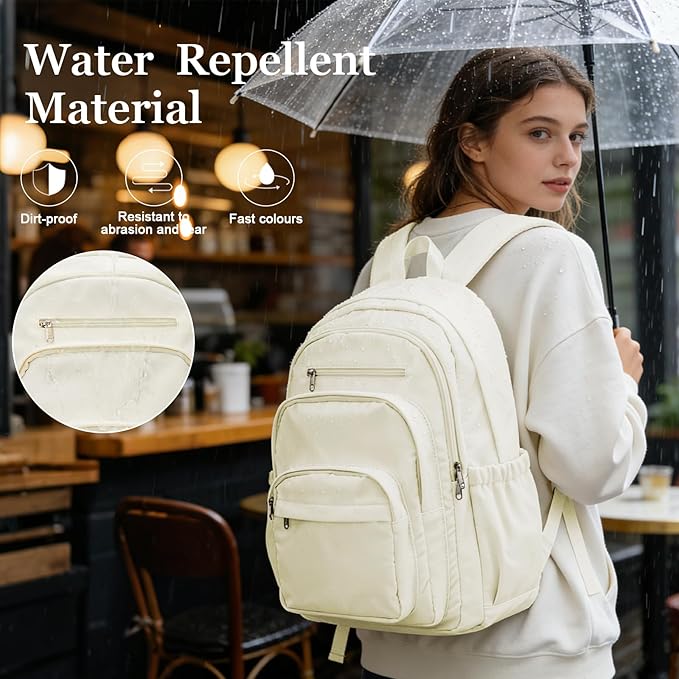College Backpack For Women Men,Lightweight High School Bag,School Backpack With Lots Of Pockets,Cute Bookbag For Teens Boys Girls,Casual Daypack Backpack For School(Beige)