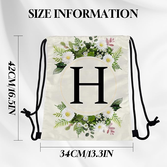 Initial Letter Drawstring Backpack String Sports Gym Bags Waterproof Sackpack Cute for Men Women Beach (13"×17") (Letter-H)