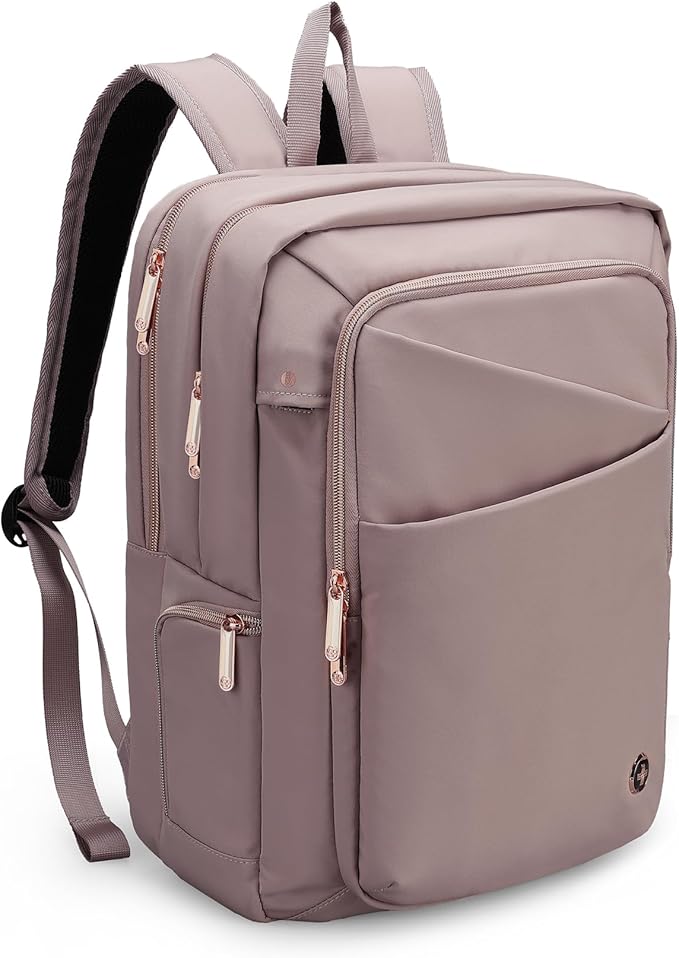 Swissdigital Design Women's Laptop Backpack, Compact College Bookbag with USB Port,Well-Organized Daypack for Work Business, Fits 15.6" Laptop, Pink | SD1006F-82
