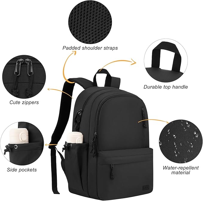 Black Backpack for Teens, Lightweight 15.6in Laptop Bag for Girls Boys Middle School High School, College Student Men Women