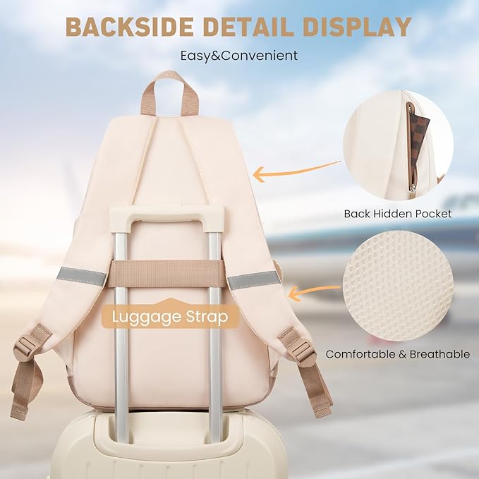 School Backpack for Teen Girls, Cute College Backpacks for Women Students Aesthetic Bookbag Large 18 Inch Laptop Bag Middle School Travel Back Pack (Beige Khaki)