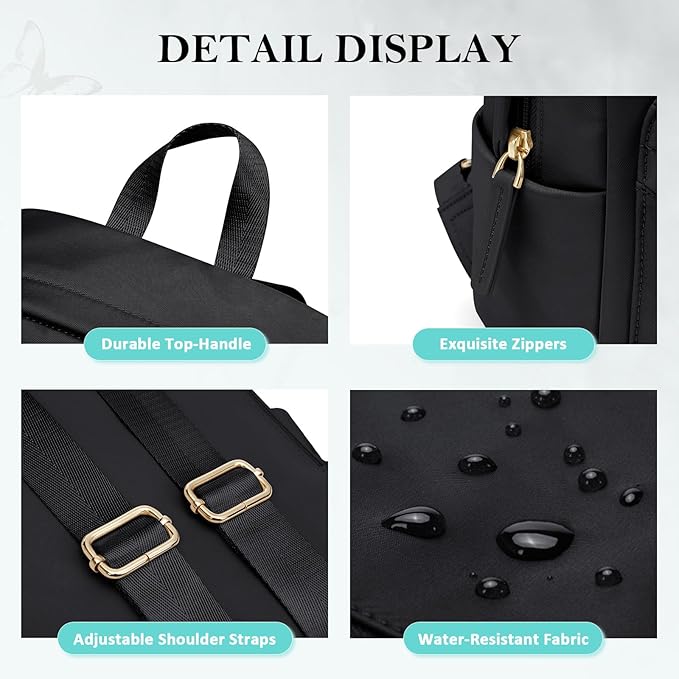 Mini Backpack for Women Lightweight Small Waterproof Backpack Purses Daily Daypack,fit 10.2Inch iPad,Black