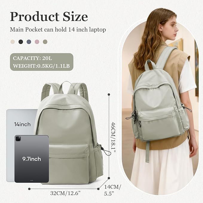 Lightweight Basic Backpack For High School,College Bookbag For Womens,Travel Laptop Backpacks For Teen Girls,School Bag Casual Daypack(Green)