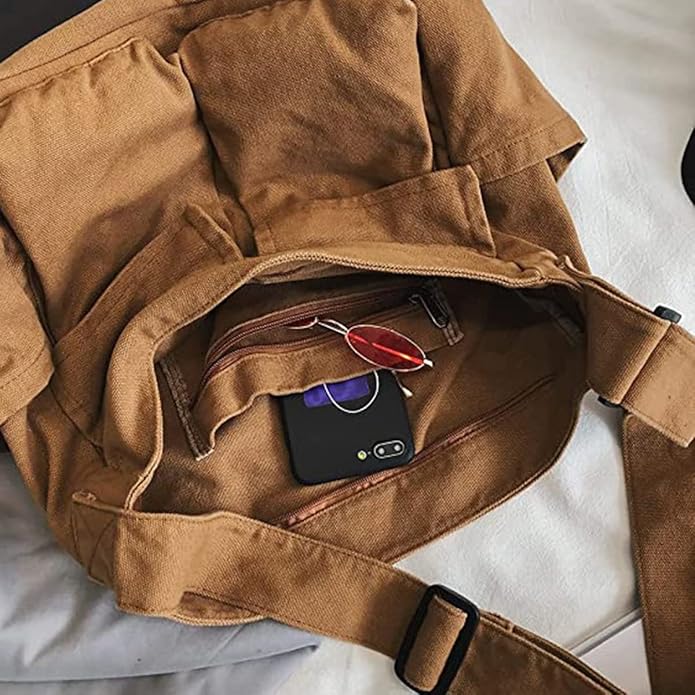 GAXOS Aesthetic Cute Messenger Bag for School Vintage Black Canvas Crossbody for Women Shoulder Laptop Bag