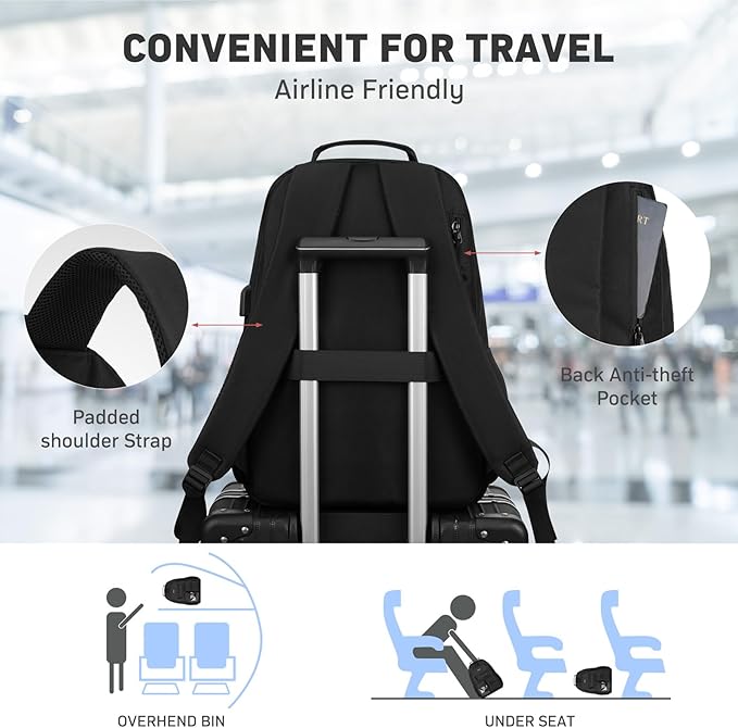 Black Backpack for Women Men, High School Bookbag for Teen Boys and Girls 15.6 Inch Laptop Bag with USB Charger for College Travel Business