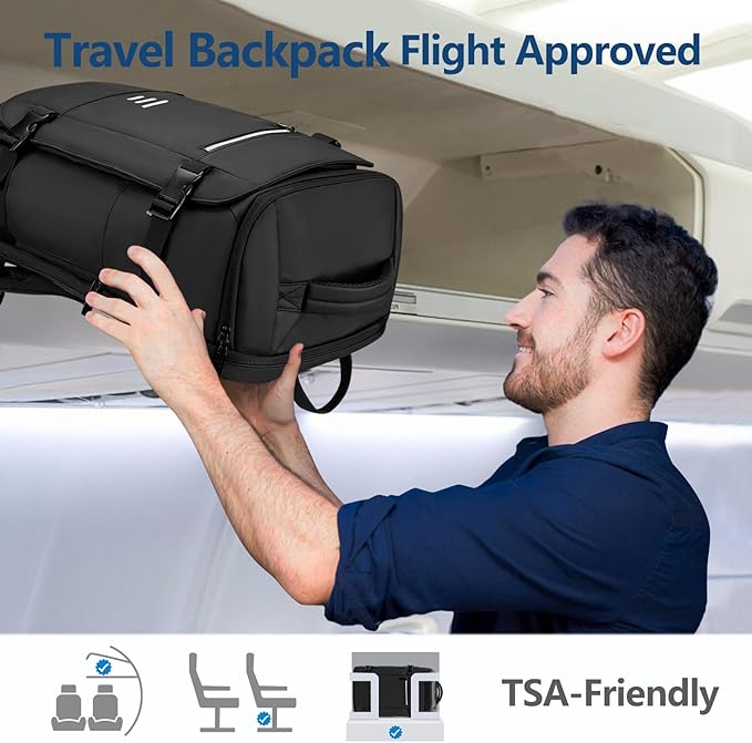 Travel Backpack for Men Women Large Lightweight Carry-on Laptop Backpack 30L Flight Approved Business Rucksack Water-Resistant Backpack Fits 17.3 inch Laptop for College Work Travel with a Small Bag