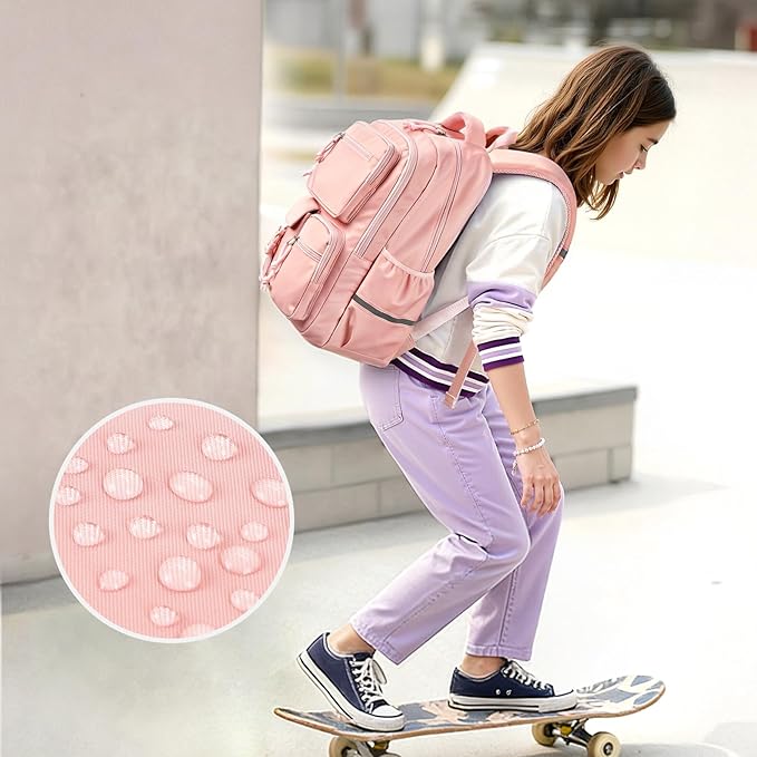 mibasies School Backpack for Teen Girls: 17.9 IN Backpack for Women with Laptop Compartment for Middle High Elementary School College Travel- Kids Bookbag Light Pink