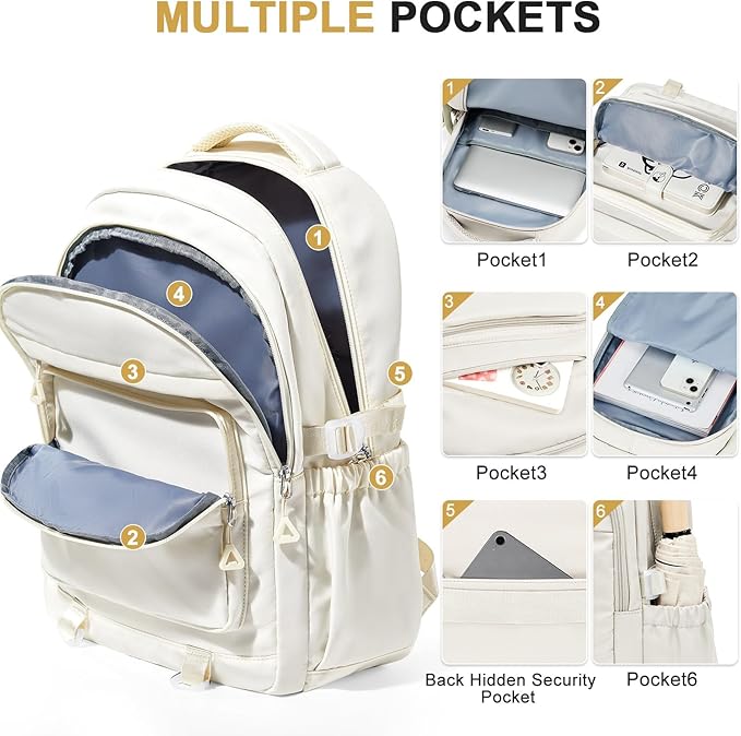 Cute Backpack for College Students Waterproof School Bag High School Backpacks for Teens Girls Boys Laptop Bookbag Casual Daypacks Backpacks for Women Men（Beige）