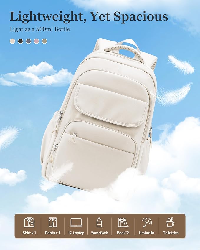 weradar School Backpack for Women Men Cute Backpack for College Students Lightweight High School bag for Teens Girls Boys Waterproof Casual Daypacks Bookbag(Beige)