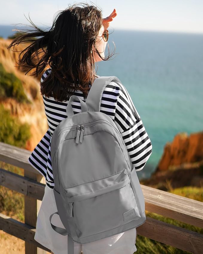 HOMIEE Lightweight Casual Laptop Backpack Fits 15.6 Inch Computer, Water-Resistant Small Daypack Unisex Bookbag for Teen College Work Travel, Grey