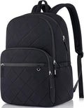 Backpack for Men and Women, School Backpack for Boys Girls, Quilted Casual Travel Daypack, Water-Resistant Bookbag for 15.6 Inch Laptop, Black