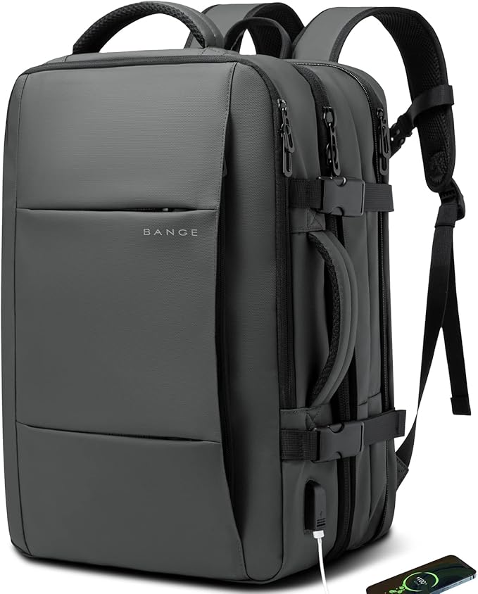 BANGE 45L Carry-on Backpack, Expandable Travel Backpacks for Airplanes,Convertible Weekend Backpack Briefcase for Traveling,Water Resistant College 17.3” Laptop Backpack for Men & Women