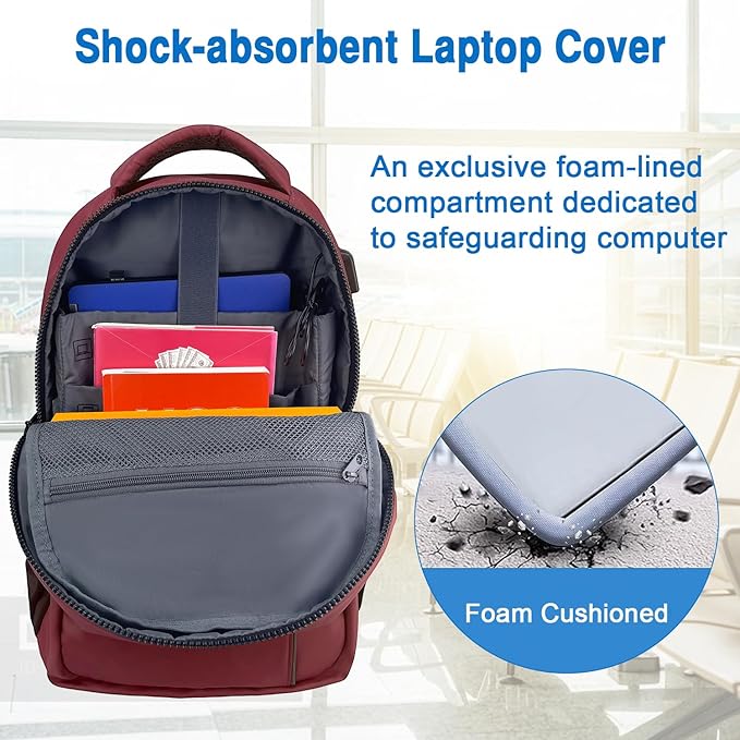 WOLT Laptop Backpack for Men Women for 15.6 Inch and 17 Inch Notebook, Travel Backpack Carry On Flight Approved with Computer Compartment, College Bookbag with USB Charging Port (Red)