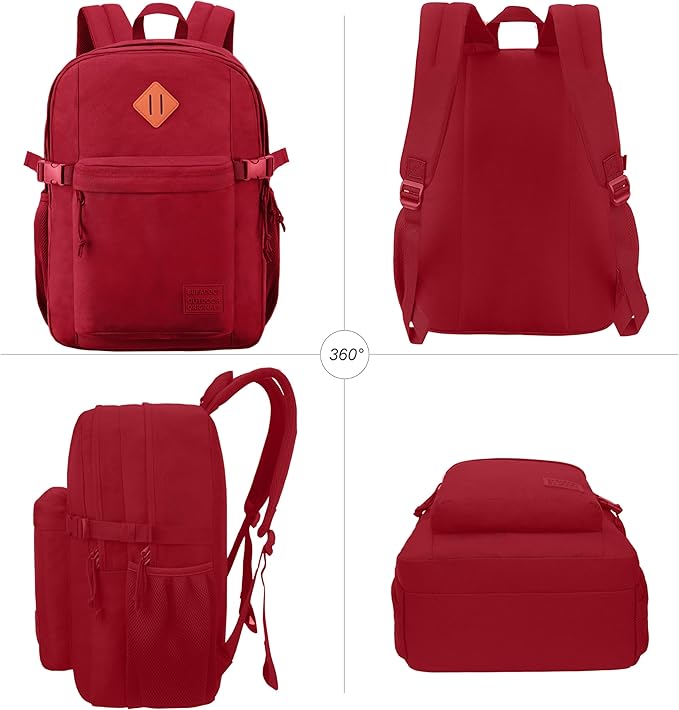 SUPACOOL Casual Backpack For School, Classical Travel Backpack for Men and Women, Bookbag for Boys, Girls and Kids, Laptop Compartment(Red)