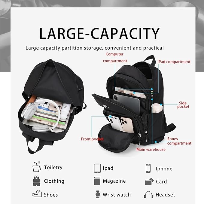 HEAD Waterproof Travel Backpack for Men, Lightweight 15.6 Inch Laptop Backpack with Shoes Compartment, Casual Daypack College Backpacks with 8 Pockets for Overnight/Sports Gym/Work/Fitness