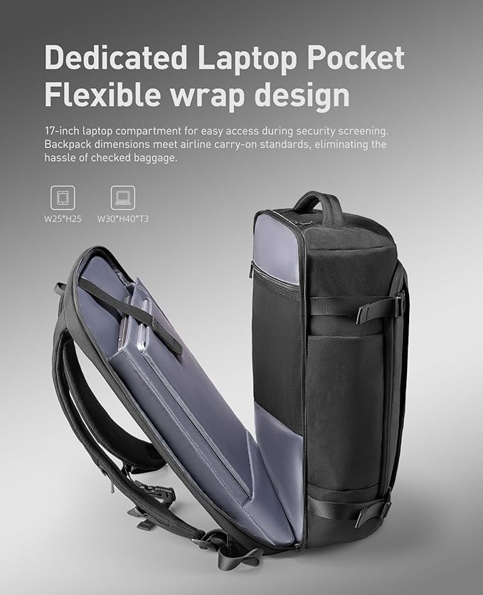 Muzee 38L Travel Backpack for Men, TSA Friendly Flight Approved Carry-on, Water-repellent Oxford Fabric, Wide Opening Fits 15.6 Inch Laptop, RFID Anti-theft Pocket, Business Commute Weekender Daypack
