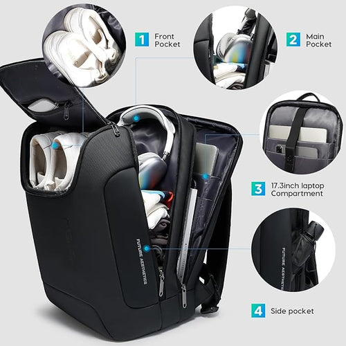BANGE Men's Laptop Backpack for 17.3Inch Notebook,Waterproof Fashion Travel Backpacks,High Tech Backpack with Water Bottle, Work Business Backpacks for Men and Women