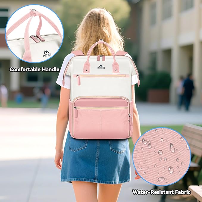 MATEIN Lunch Backpack for Women, 15.6 Inch Work Backpack with Laptop Compartment, College Computer Lunchbox Backpacks with Insulated Lunch box Meal Prep Bag for Teens Office Commute College, 2pcs Set