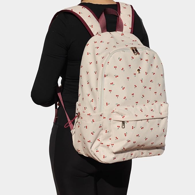 ESVAN Corduroy Backpack Lightweight Fashion 17 inch Laptop Bag for Women Casual College (Corduroy cherry)