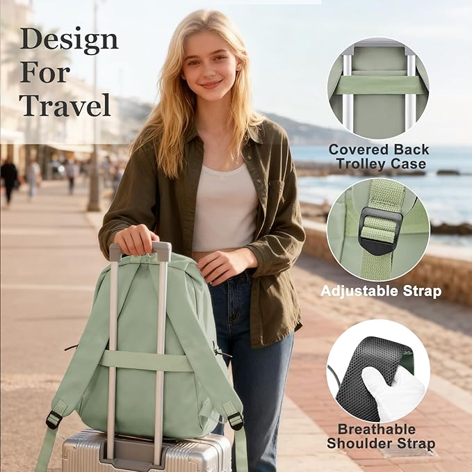 weradar Simple School Backpack For Men Women,Waterproof Bookbag For Teens Girls Boys,Lightweight Casual Daypacks College Backpack,Cute High School Bag(Green)