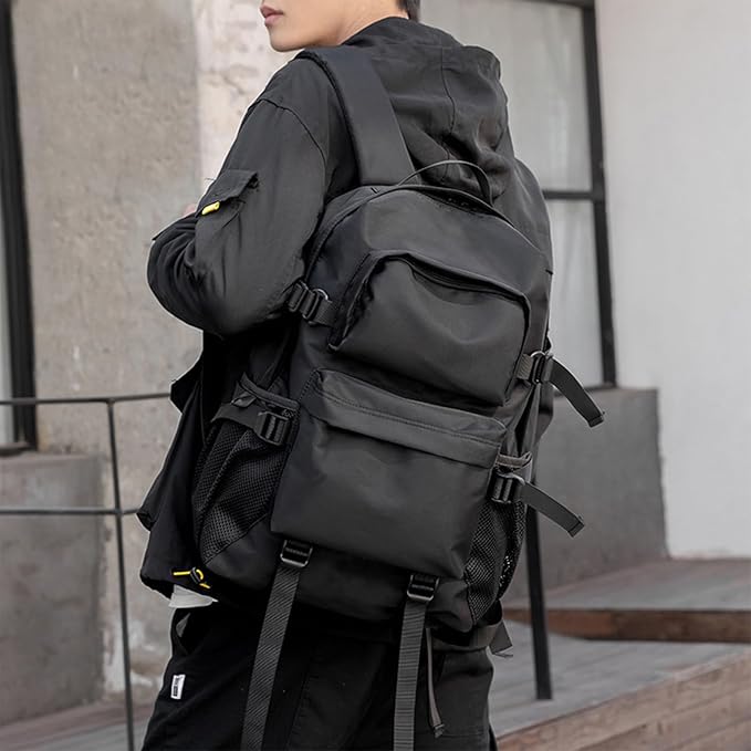 Men's Carry On Travel Backpack - 13 Inch Laptop Compartment, Large Capacity Waterproof Black Bag for Outdoor Hiking