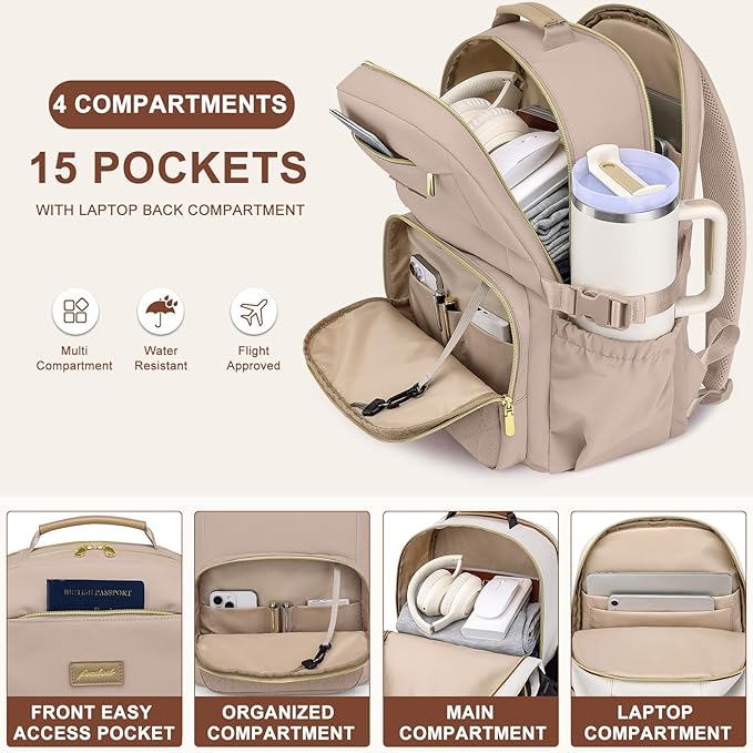 Laptop Backpack for Women Bookbag: 15.6 inch Work Backpacks with Pouch Pocket for Large Capacity Cup & USB Charger College Book Bag Travel Business Nurse Teacher Bookbags Anti-theft Back Pack
