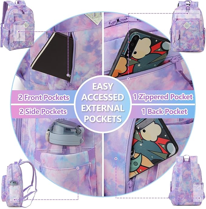VX VONXURY Backpack for Men Women,Lightweight Bookbag with Mulitiple Pockets,Classical Water Resistant Travel Backpack