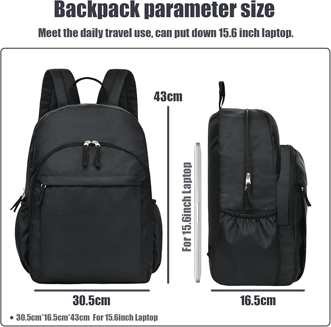 Classical Basic Black Backpack for School, Water Resistant Bookbag for Boys Girls, Travel Laptop Backpacks, Work Back pack for Men, Book Bags for College Students (Black)