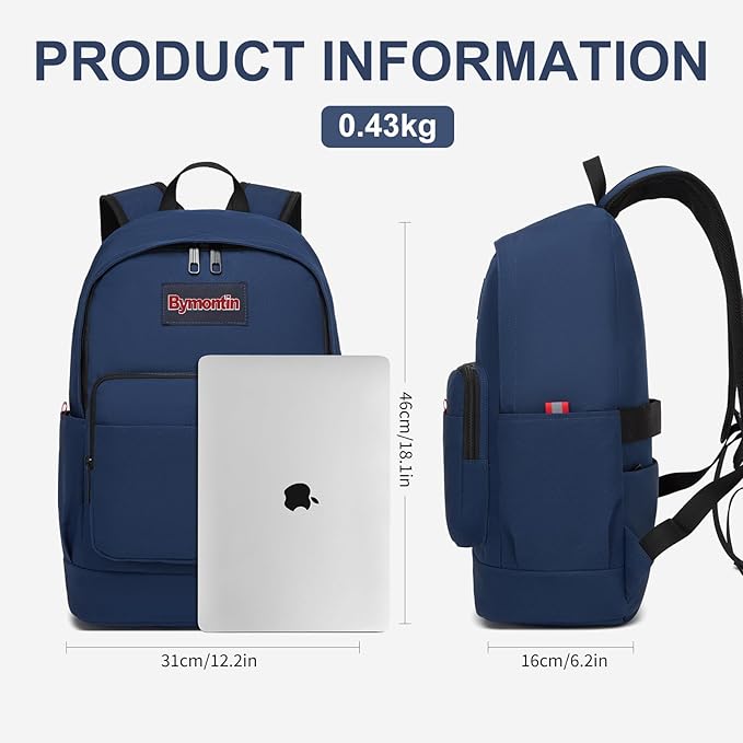 Classic Casual Backpack, Lightweight Daypack with 10 Pockets, Laptop Compartment, EVA Foam Pad (Dark blue)