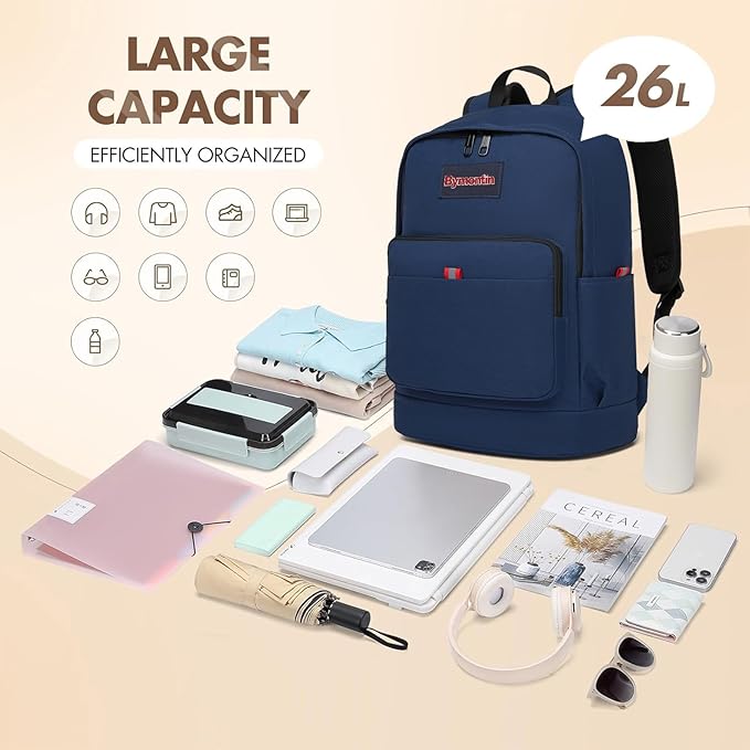Classic Casual Backpack, Lightweight Daypack with 10 Pockets, Laptop Compartment, EVA Foam Pad (Dark blue)