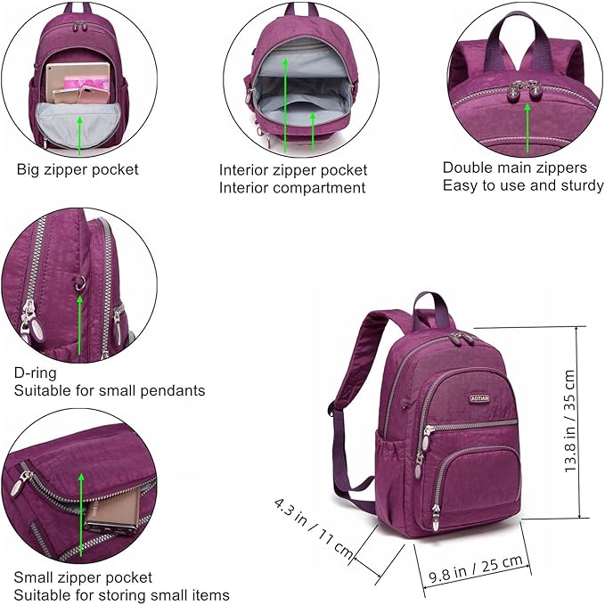 AOTIAN Small Size Backpack, Durable Lightweight Daypack for Women Girls & Boys Hiking Travel Sports, Purple