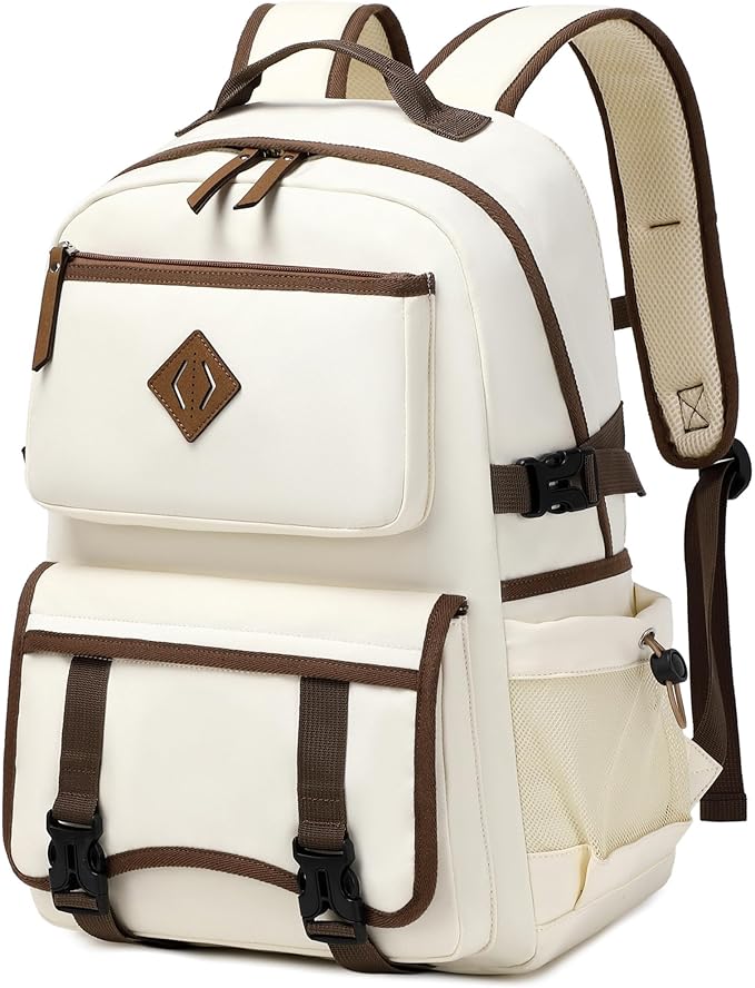 Laptop Backpack 15 -17 Inch for Women Men Large College Bookbag Elementary Middle High School Bag for Kids Teens Girls Boys Student Waterproof Travel Backpacks Book Rucksack Work Daypack Beige