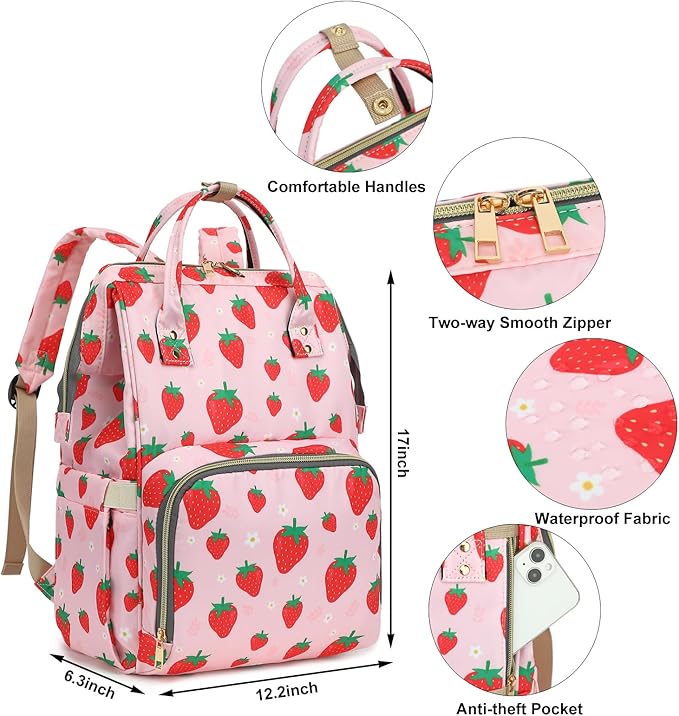 Laptop Backpack for Women Men, 15.6 inch College School Backpack Bookbag for Work/School/Travel/Business (Strawberry Pink)