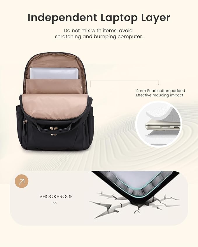 LOVEVOOK Laptop Backpack for Women with Leather Trim & Tumbler Pockets, 15.6" Work Backpack Purse, Travel Personal Item Bag, Carry On Business Computer Bag for Office, School, Gift, Lustrous Graphite