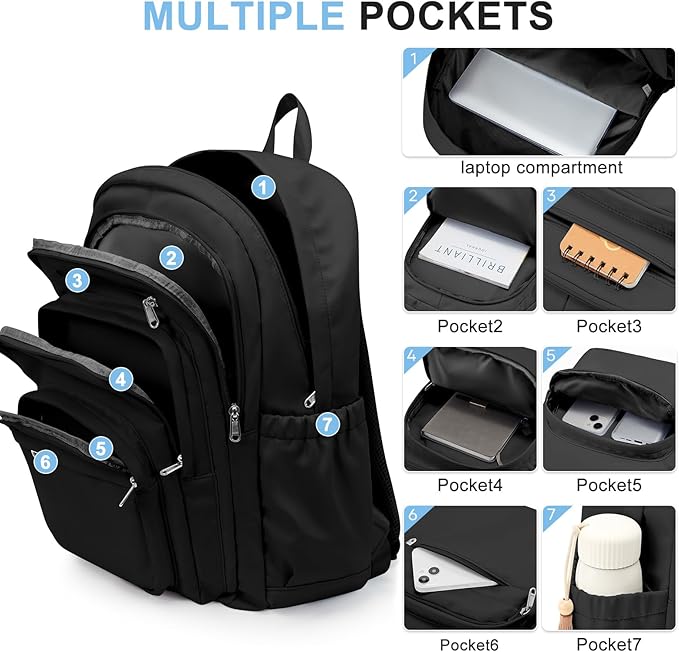 Black College Backpack For Women Men,Lightweight High School Bag,School Backpack With Lots Of Pockets,Cute Bookbag For Teens Boys Girls,Casual Daypack Backpack For School