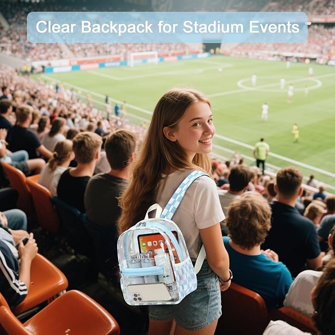 BTOOP Clear Mini Backpack for Stadium Events 12x12x6 Small Transparent Backpacks Plastic See Through Clear Bag for Concerts Work Festival Security Travel