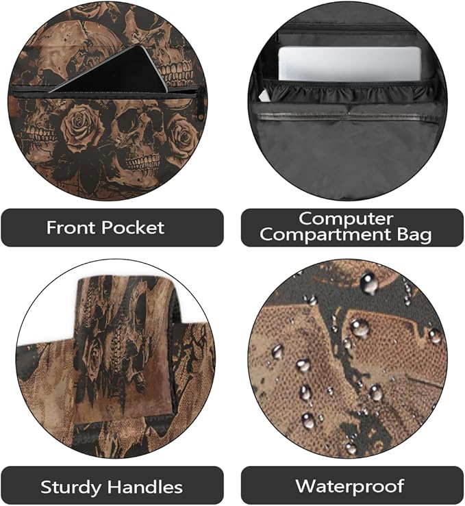 Pardick Vintage Skull Backpack for Kids Girls Boys Lightweight School College Students 18in Bookbag Large Capacity Computer Backpacks Laptop Rucksack Travel Gym Hiking Camping Daypack