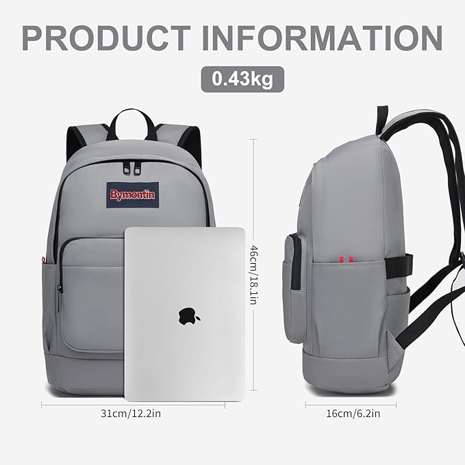 Classic Casual Backpack, Lightweight Daypack with 10 Pockets, Laptop Compartment, EVA Foam Pad (Grey)