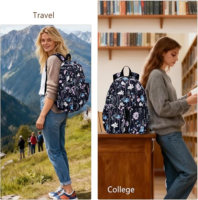Women's Water-resistant Daypack Backpack, 15.6 Inch Laptop Compartment & Anti-Theft Pocket, Adjustable Padded Straps for Commuting, Travel, Work, College, Dreamy Flower