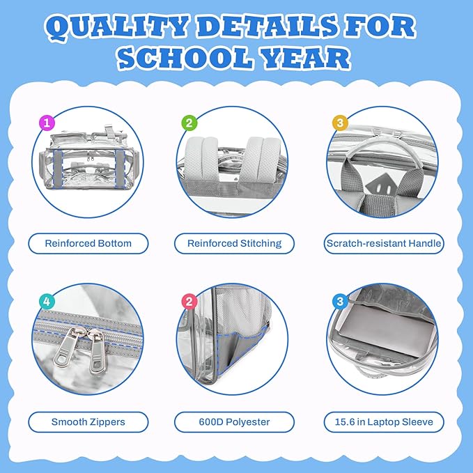 Clear Backpack for School,Heavy Duty PVC Transparent Bookbag for Girls Stadium Approved See Through Backpack