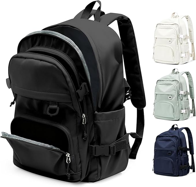 Black Lightweight Backpack for College & High School Backpack With Lots of Pockets Cute School Bag for Girls Boys, Large Capacity Bookbag for Women Men, Waterproof Teens Casual Daypack Backpack