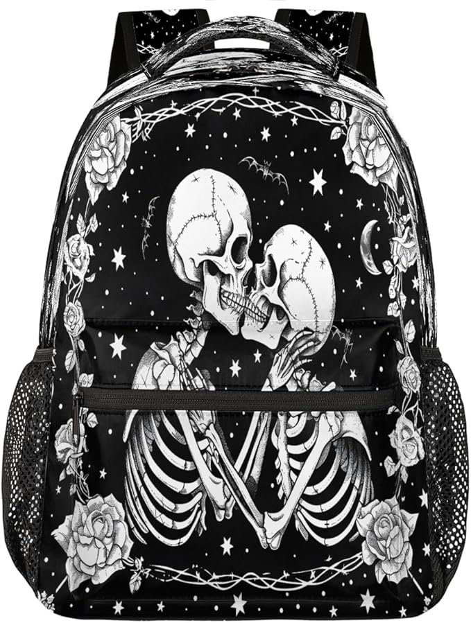 Pardick Skeleton Skull Backpack for Kids Girls Boys Lightweight School College Students 18in Bookbag Large Capacity Computer Backpacks Laptop Rucksack Travel Gym Hiking Camping Daypack