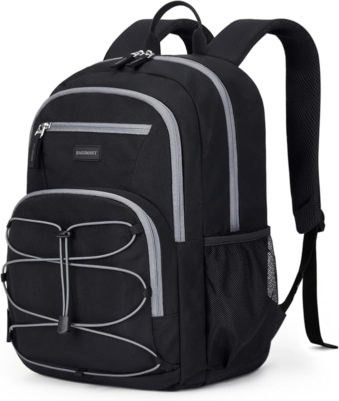BAGSMART College Laptop Backpack, 15.6 Inch Travel Backpack Airline Approved, 30L Casual Daily Backpack, Lightweight College Bookbag for Women Men, Black