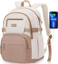 Backpack for School Girls, Cute High School Backpacks for Teens Women Student Large Bookbag 15.6 Inch Laptop Bag with USB Charger Port for College Work Travel Trip (Khaki Beige)