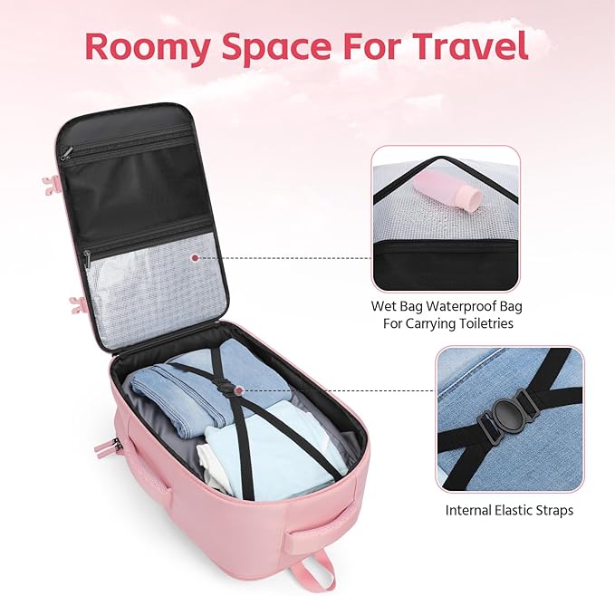 RealCool Travel Backpack for Women Men - Gift for Travelers, Students & Professionals, 15.6 Inch Laptop Carry On Backpack, TSA Flight Approved, College School Business Weekender Daypack -Pink