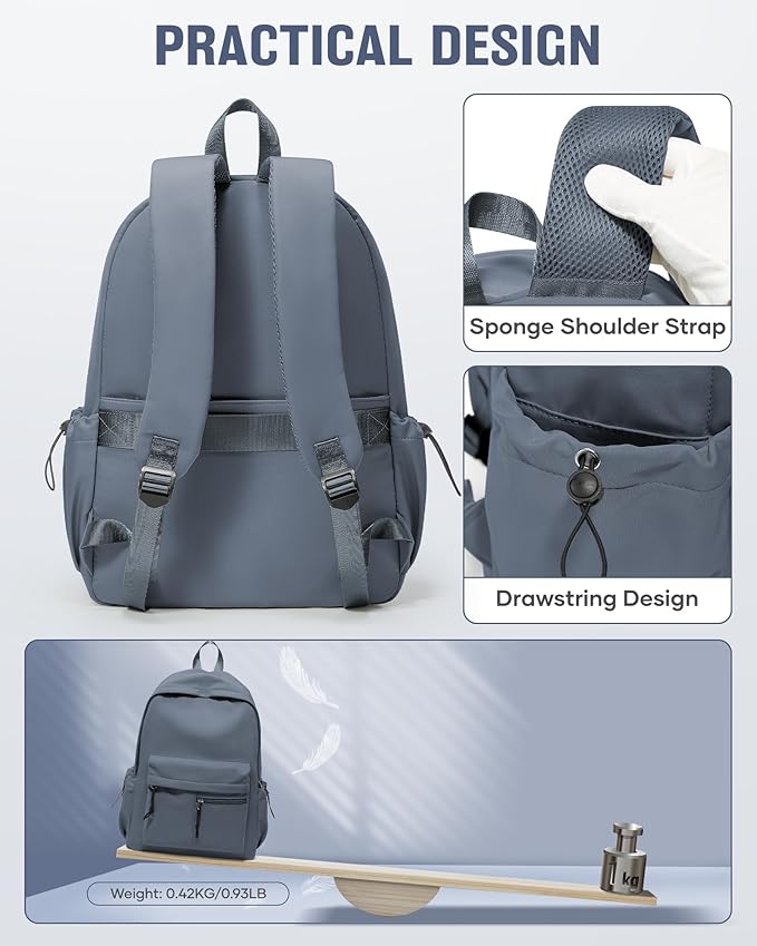 School Backpack for Girls Boys Bookbag Cute Aesthetic College Backpack Women Middle High School Teen Students Book Bag Lightweight Gym Work Laptop Casual Daypack Backpacks Men Blue Purple