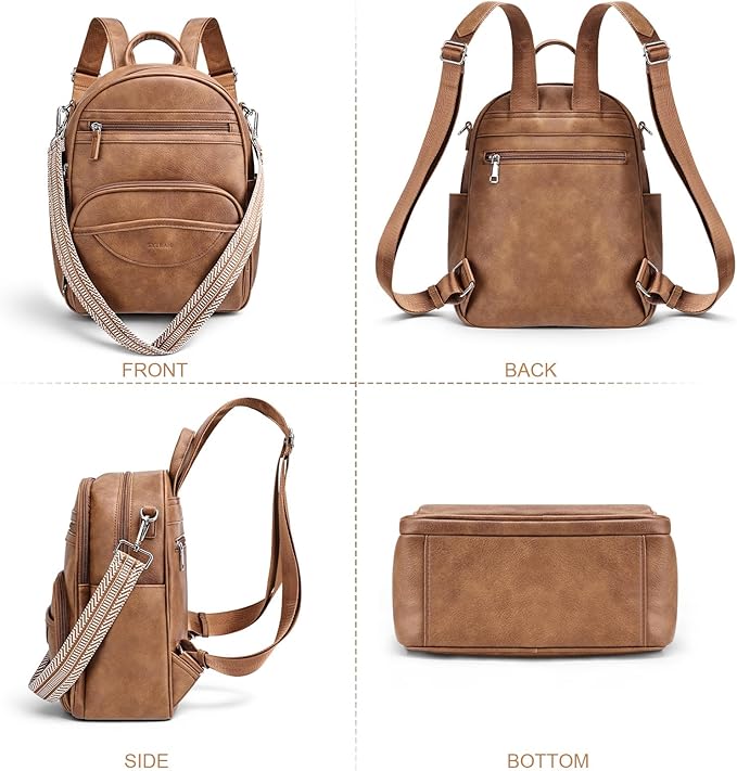 Small Backpack Purse for Women, Mini Backpack Vegan Leather with RFID Blocking & Tablet Pocket, Cute Shoulder Handbag for Travel, School & Work Brown