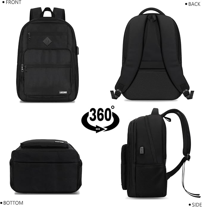 School Backpack for Boys Girls Teens, Black Backpack for Men Women, 17.3 inch Laptop Back Pack with Reinforced Straps, Backpacks for School Business Work College Travel, College Book Bag, Bookbag